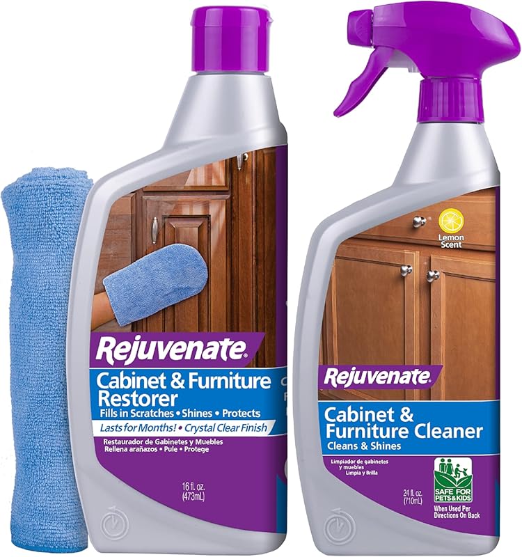 Rejuvenate Cabinet & Furniture Restorer Kit: 16oz Restorer, 24oz Clean