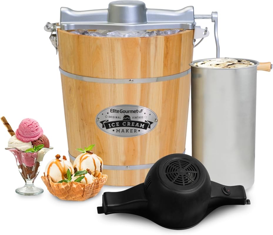 Elite Gourmet EIM402 4-Quart Old Fashioned Electric Ice Cream Maker, V