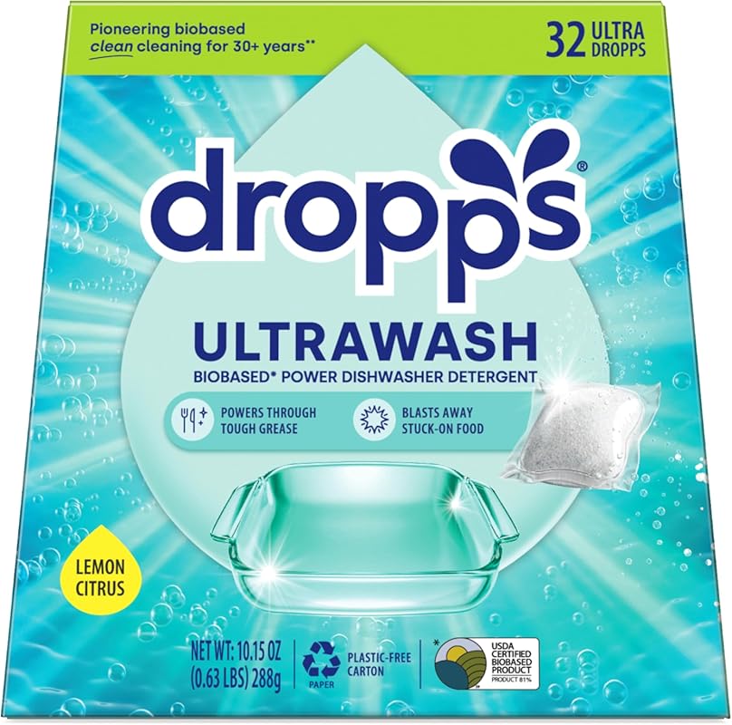 Dropps UltraWash Lemon Citrus Dishwasher Pods, Biobased Deep Clean Tab