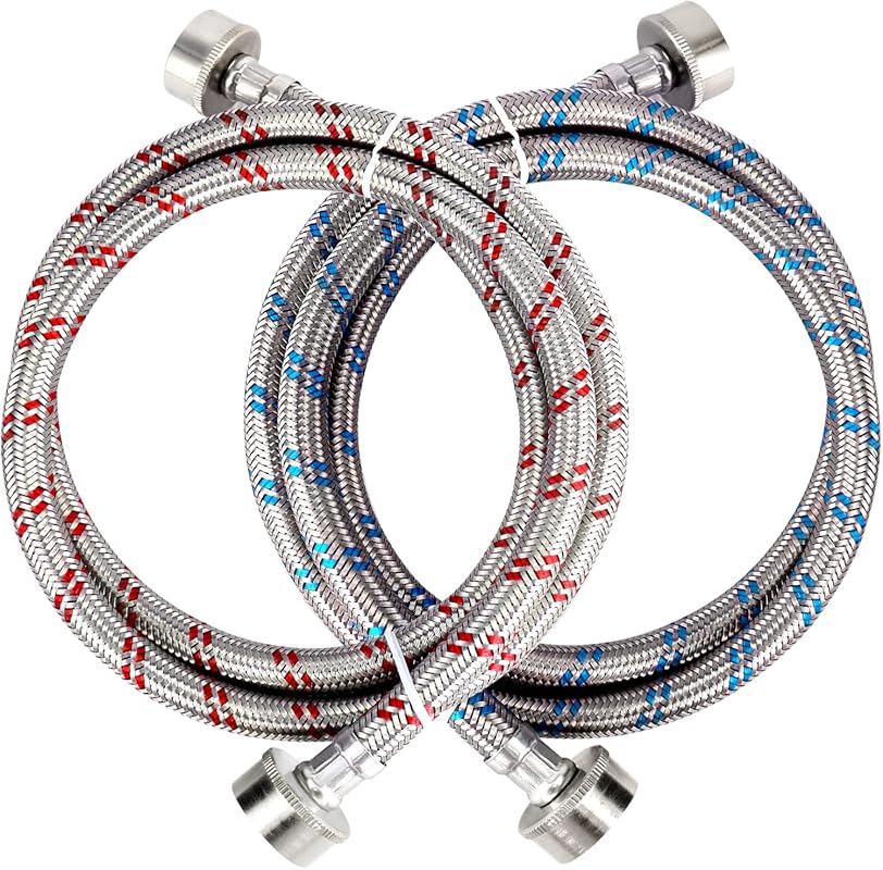 Techecook Premium 4ft Stainless Steel Washer Hoses, Burst Proof Hot & 
