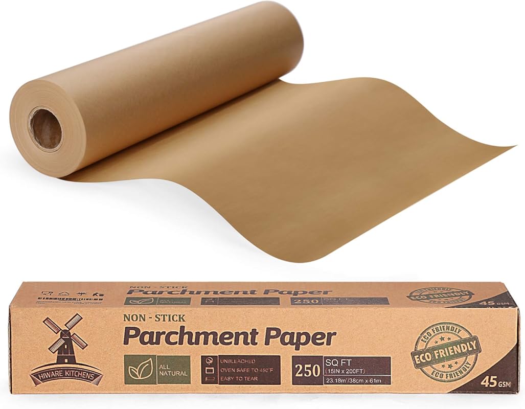 Unbleached Parchment Baking Paper Roll, 15" x 200ft (250 Sq.Ft), Non-S