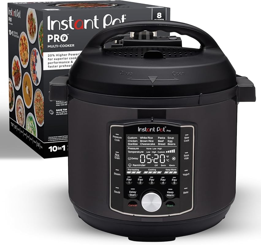 Instant Pot Pro 8 QT 10-in-1 Pressure Cooker, Slow Cooker, Sous Vide &
