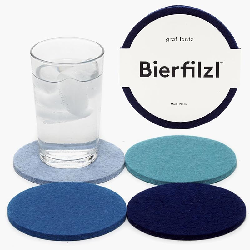 Graf Lantz Bierfilzl Merino Wool Round Coasters Set of 4 (Ocean) - Abs