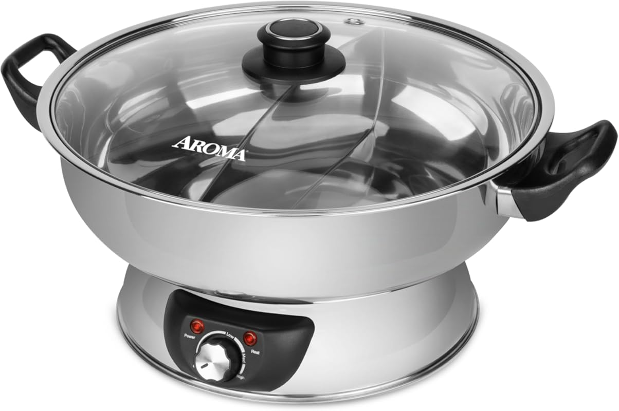 Aroma Housewares ASP-610 Dual-Sided Shabu Hot Pot, 5Qt Stainless Steel