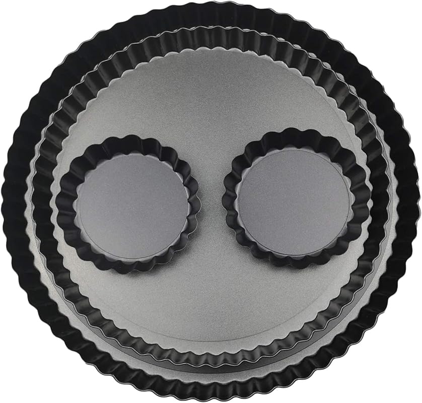 Carbon Steel Tart Pans Set: 11, 9-Inch Round & Two 4'' Mini Pans, Non-