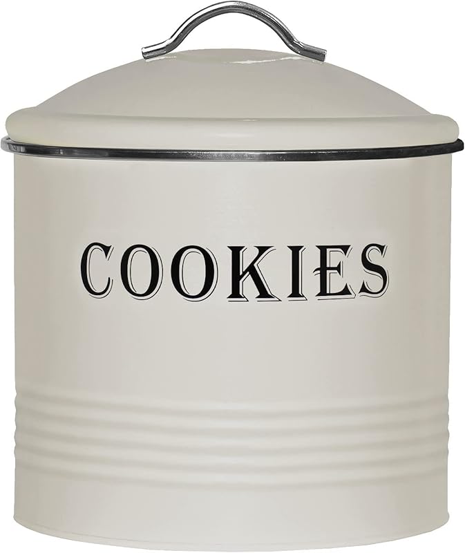 Blue Donuts Vintage Large Capacity Airtight Cookie Jar, Ivory Tin for 