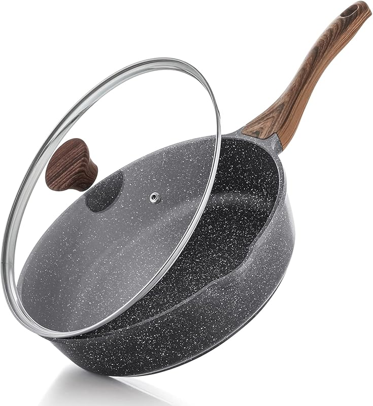 SENSARTE 10-Inch 3.5QT Nonstick Skillet Deep Frying Pan with Lid, Stay