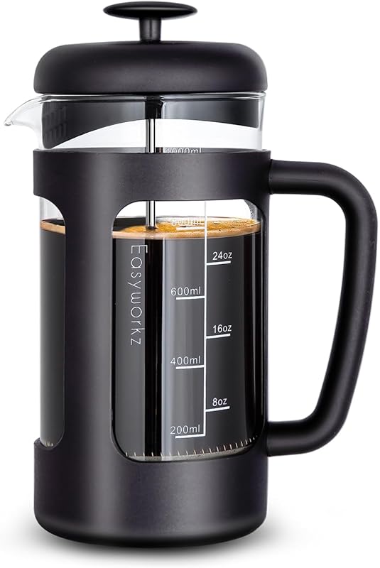 Easyworkz French Press Coffee Tea Maker, 34 oz with Borosilicate Glass