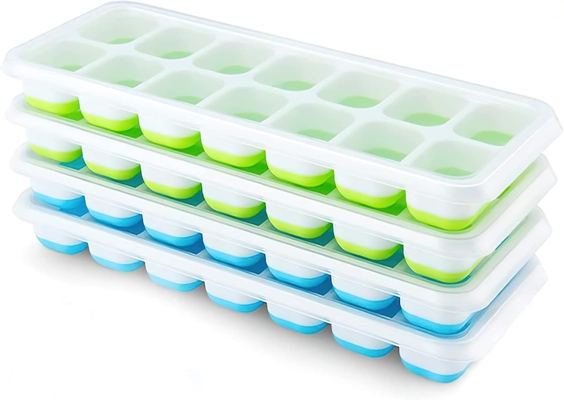 Airabc 4-Pack Silicone Ice Cube Trays with Lids, Easy-Release Flexible