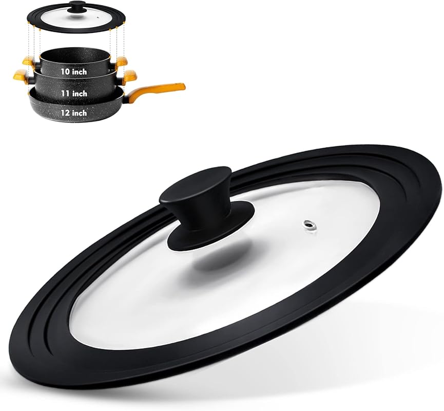 Universal Tempered Glass Lid for Pots, Pans, Skillets; Fits 10-12