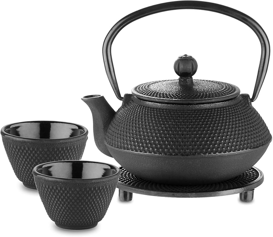 Velaze 23oz Cast Iron Tetsubin Teapot Set, Trivet, Stainless Steel Inf