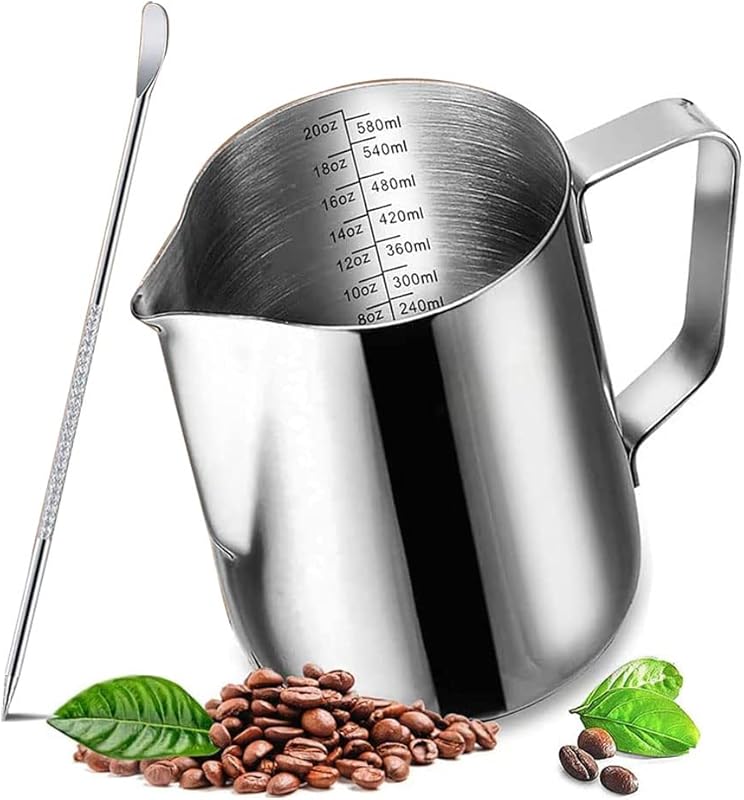 304 Stainless Steel Milk Frothing Pitcher, 20 oz (600ml) Steaming Jug 