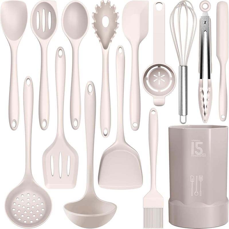 AOTHOD 446°F Heat Resistant Silicone Cooking Utensils Set for Nonstick