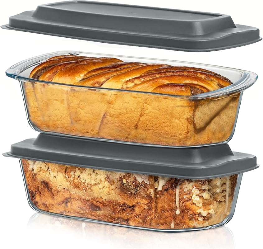 Razab Large 7.6 Cup Glass Loaf Pan with Airtight Lids, Set of 2, Micro
