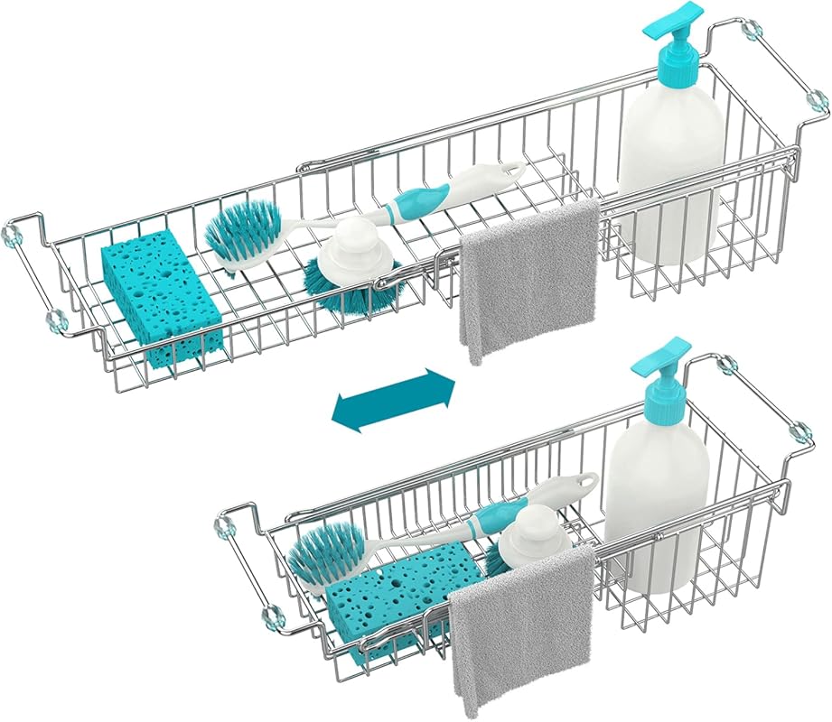 Expandable Stainless Steel Over Sink Caddy Sponge Holder & Drying Rack