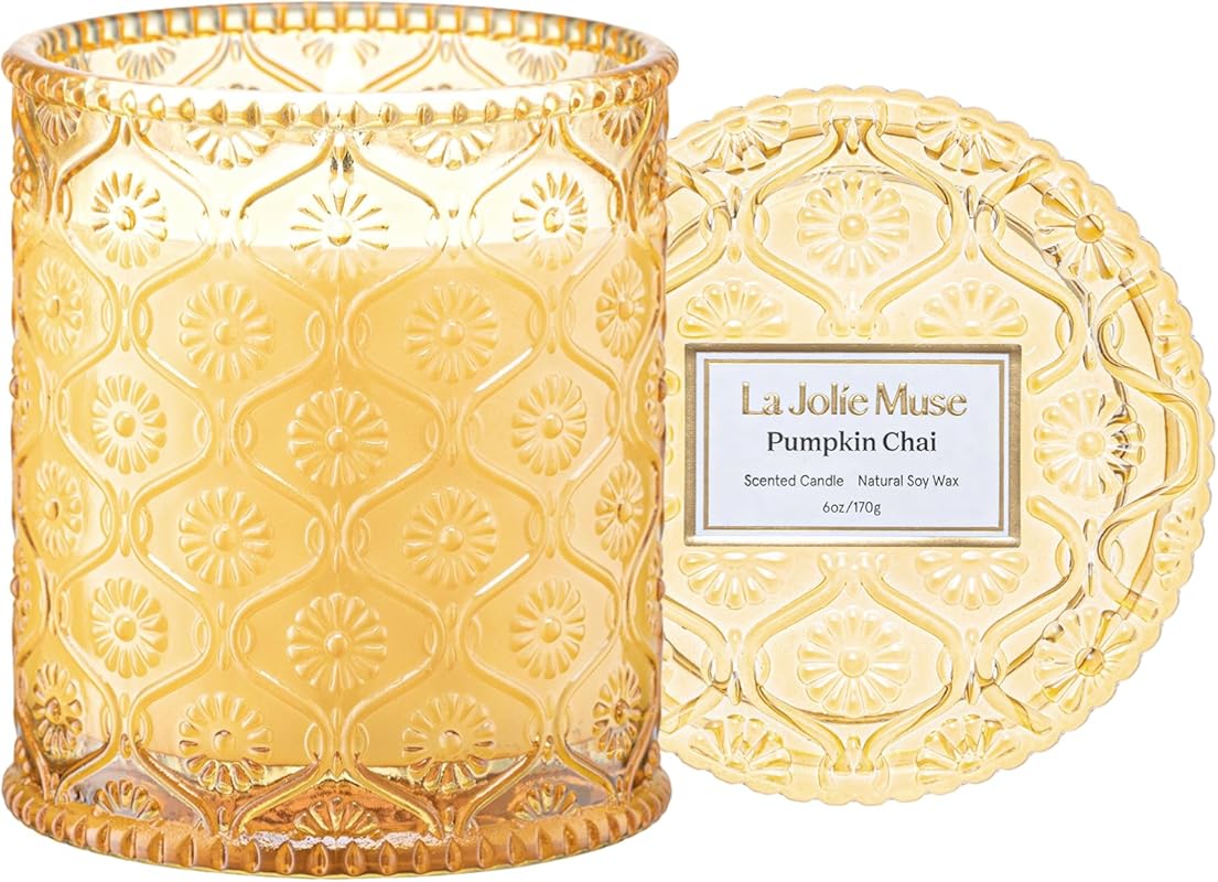 LA JOLIE MUSE Pumpkin Chai Scented Candle, Spicy Chai & Vanilla, 6 oz 