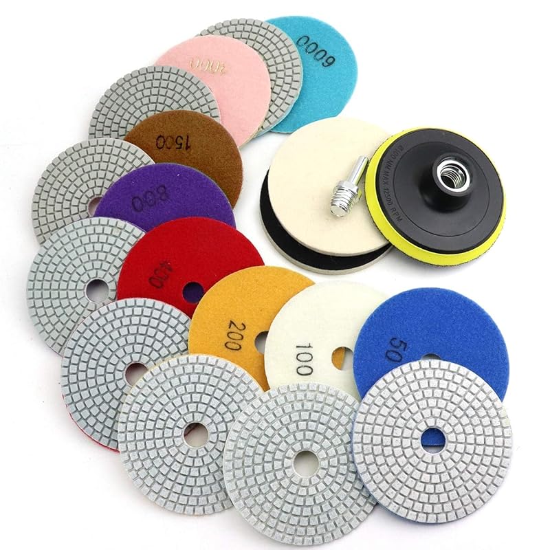 4 Inch Diamond Polishing Pads Kit (50-6000 Grit) with Backer Pad for G