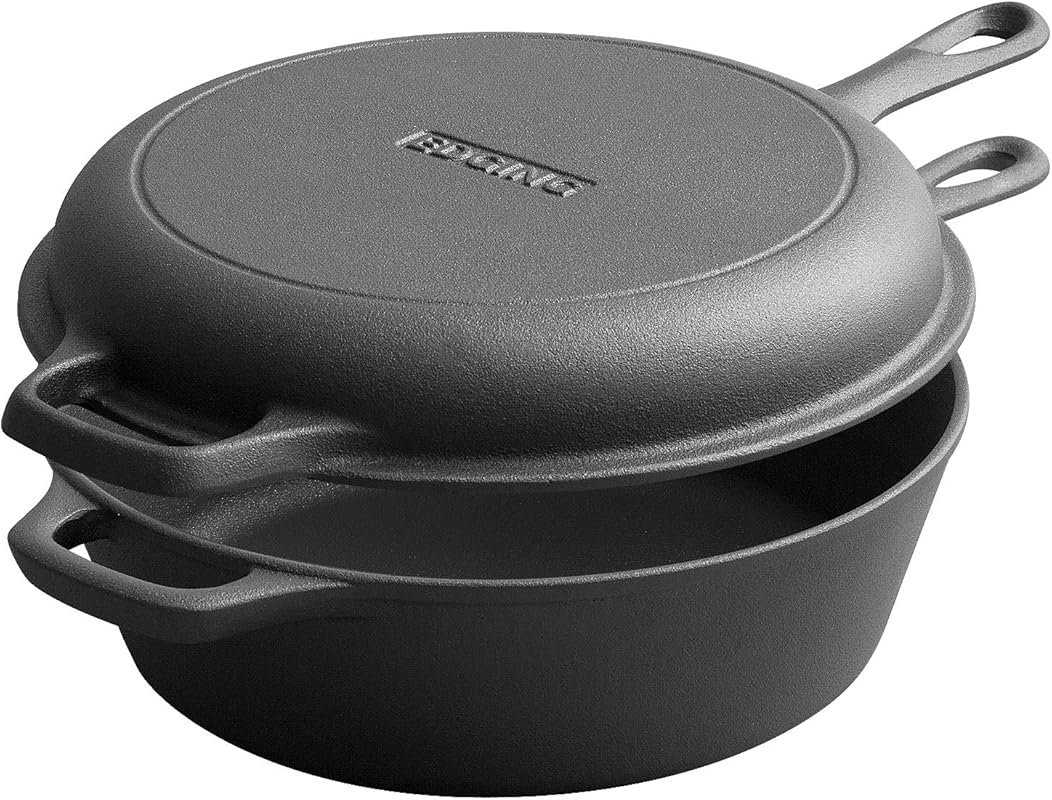 2-in-1 Pre-Seasoned Cast Iron Dutch Oven Pot with Skillet Lid, 10