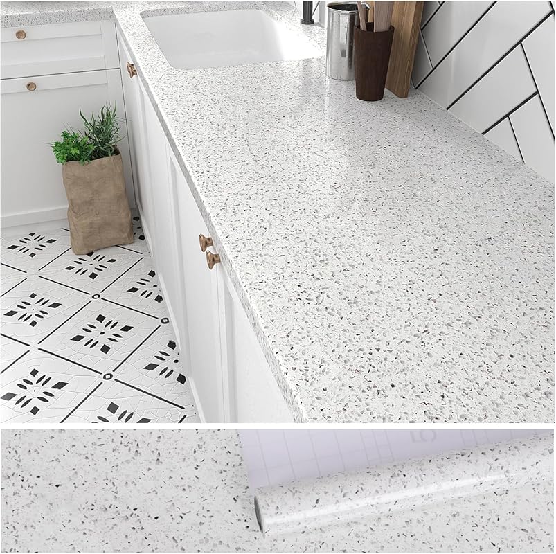 VEELIKE 15.7''x118'' White Granite Contact Paper Waterproof Peel and S