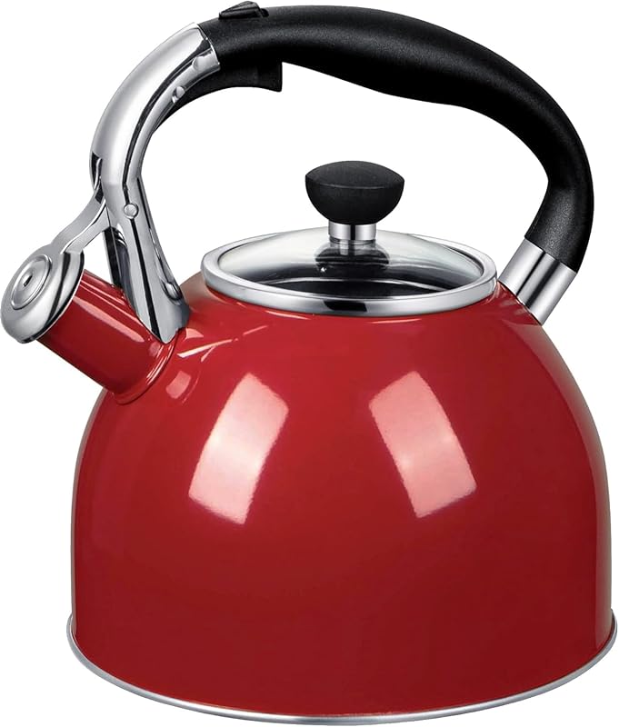Rorence 2.5 Quart Whistling Tea Kettle, Stainless Steel, Capsule Botto