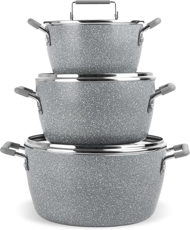 Granitestone Gray 6-Piece Non-Stick Stackable Pots Set with Lids – Tox