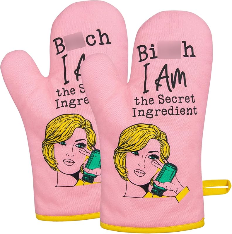 Miracu Funny Pink Kitchen Cooking Oven Mitt for Women, Baker Stuff & H