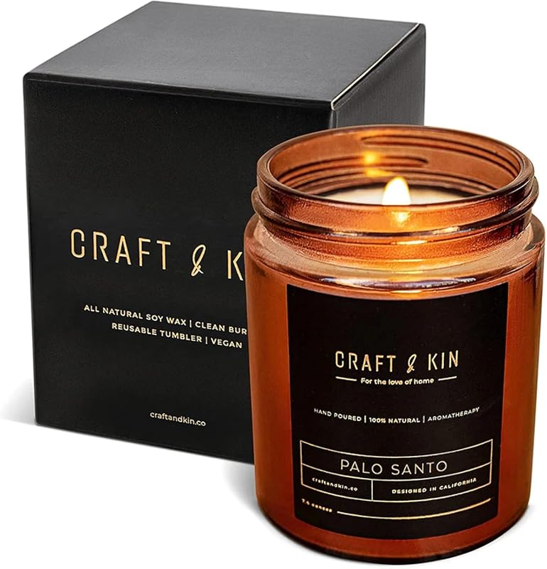 Craft & Kin Palo Santo Scented Candle for Men, All-Natural, 45-Hour Lo