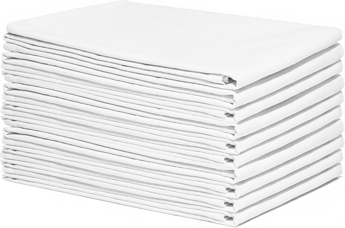 Organic Cotton White Dish Towels – 10 Pack Extra Large 27x27, Lint-Fre