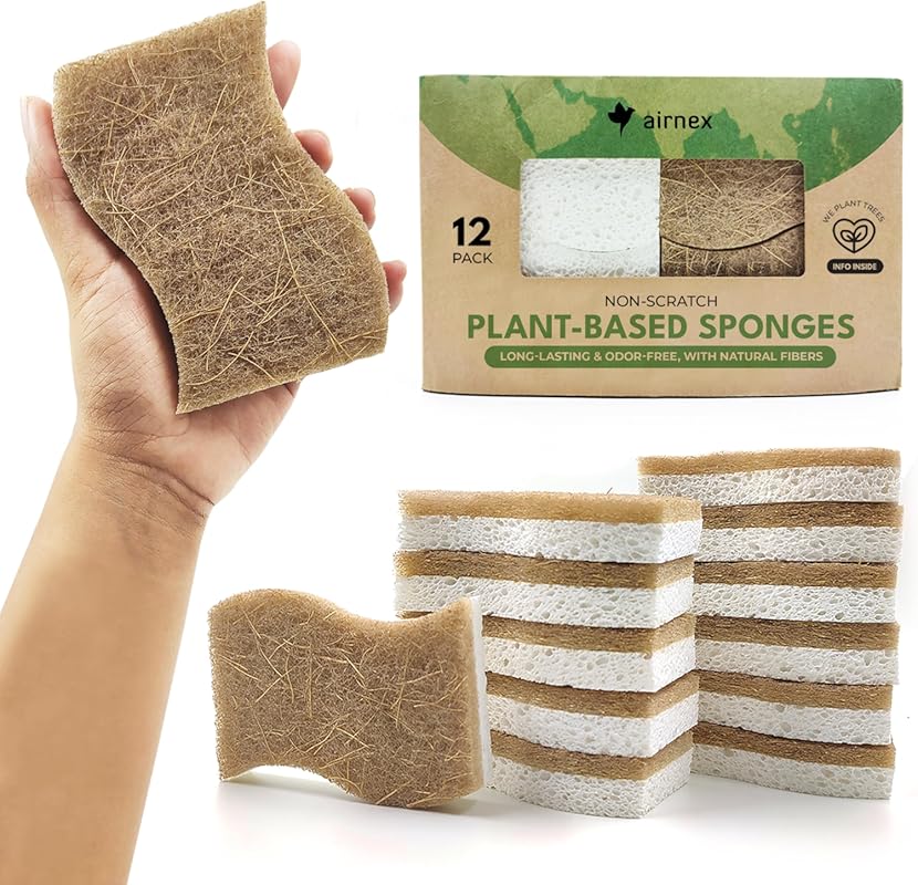12-Pack Biodegradable Natural Kitchen Sponge: Compostable Cellulose & 