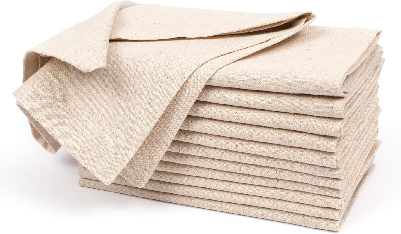 Homidate Linen Flax Cotton Dinner Napkins (Set of 12) - 18x18 Natural 