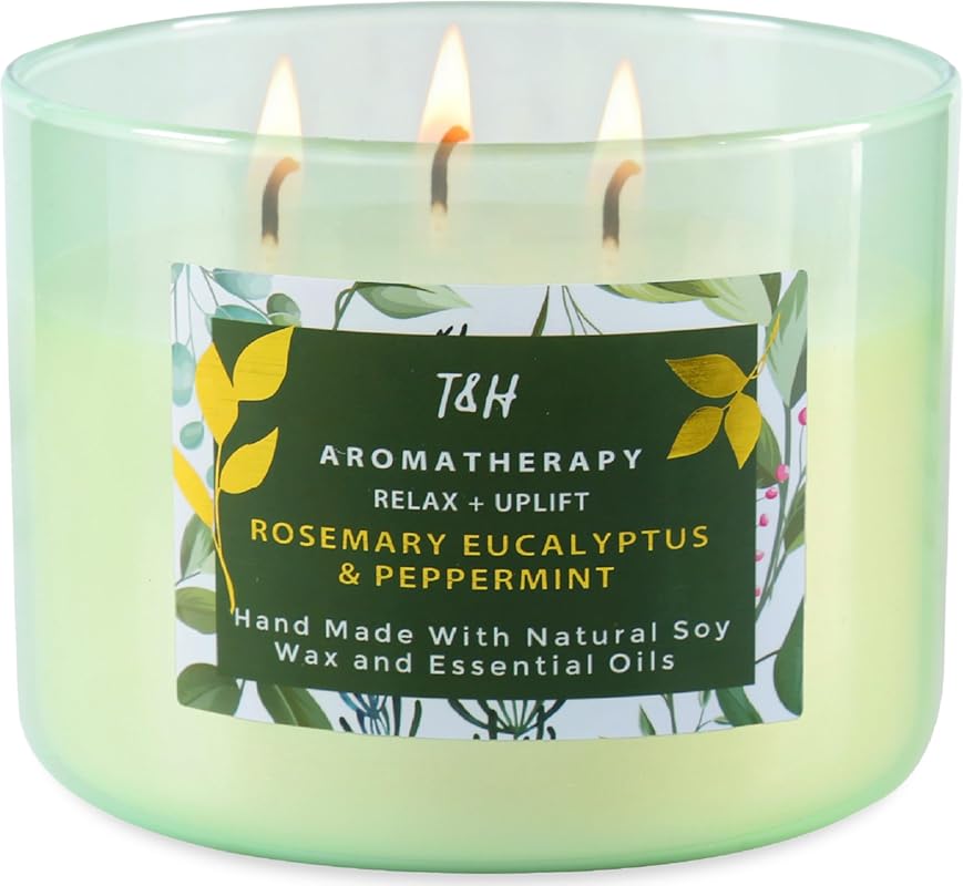 Large 15.8oz 3-Wick Soy Candle: Rosemary, Eucalyptus, Peppermint for H