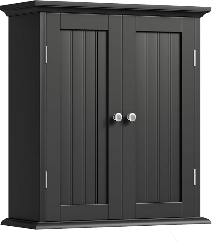 ChooChoo Black Bathroom Wall Cabinet: Over-Toilet Space Saver with 2 D
