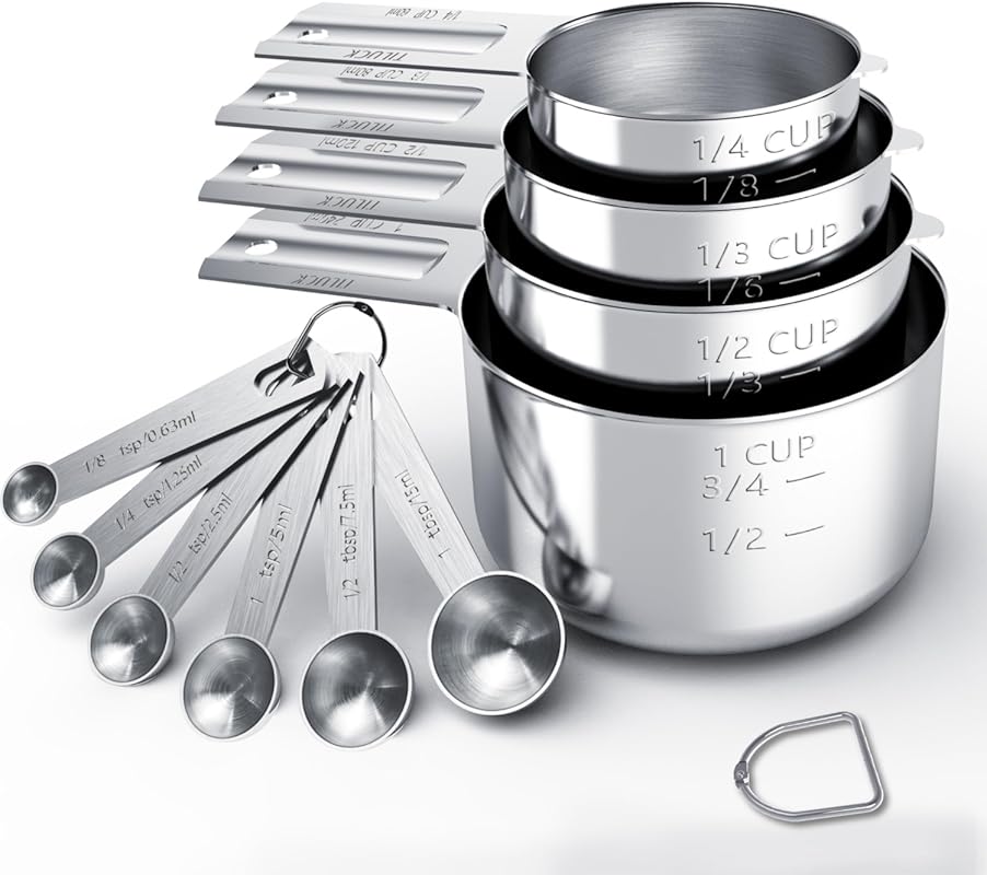 TILUCK 10-Piece Stainless Steel Measuring Cups & Spoons Set for Baking