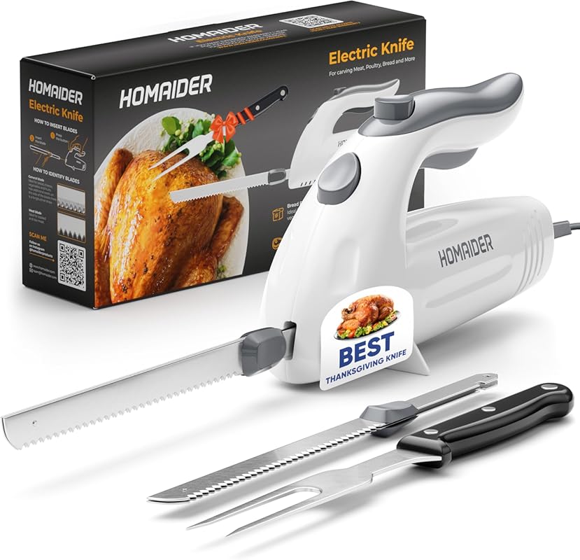 Electric Carving Knife for Turkey, Meats, Bread. Ergonomic Handle, Sta