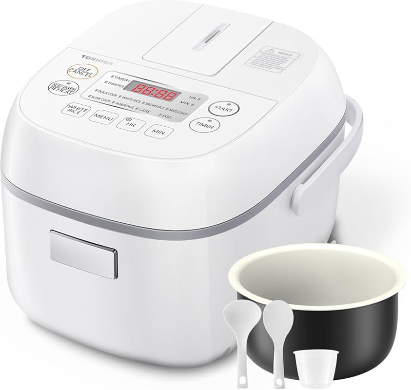 Toshiba Mini 3-Cup Rice Cooker, Steamer & Warmer with Fuzzy Logic, Del