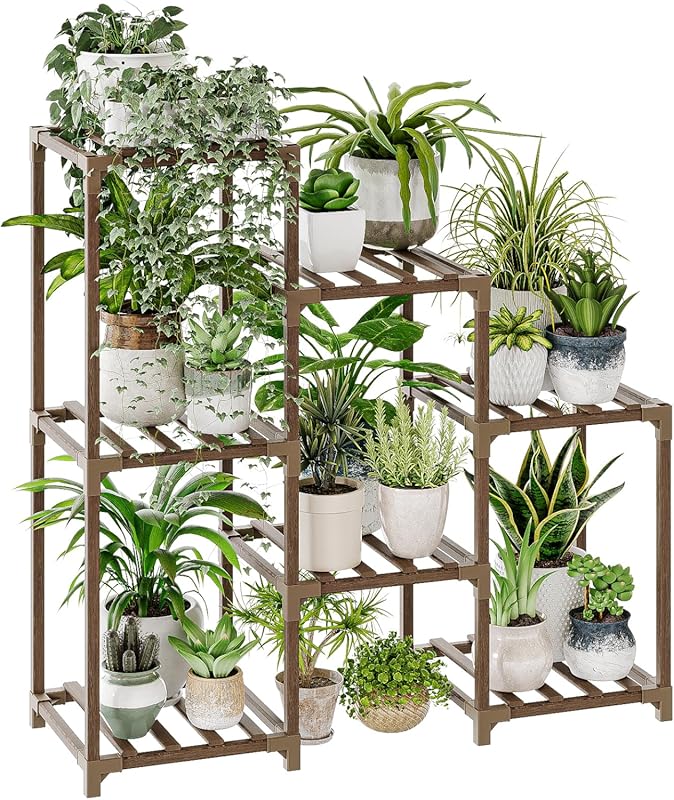 Bamworld 3-Tier Wood Plant Stand, Indoor Outdoor Ladder Shelf for Mult