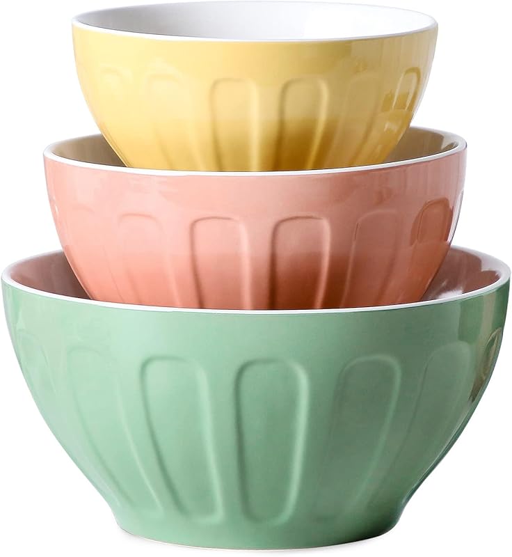 Lareina Pastel Ceramic Nesting Mixing Bowls Set of 3 for Kitchen Use;