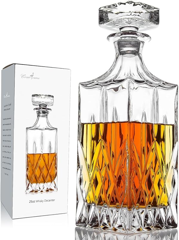 Premium 25 oz Lead-Free Crystal Whiskey Decanter with Glass Stopper fo