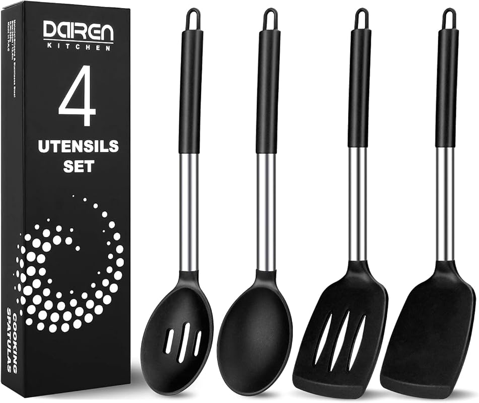 Pack of 4 Large Silicone Cooking Spatulas and Spoons, Heat Resistant, 