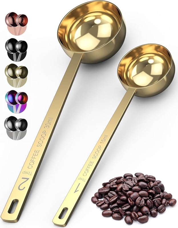 Orblue Premium Gold Stainless Steel Coffee Scoop Set, Long Handle 1 Tb