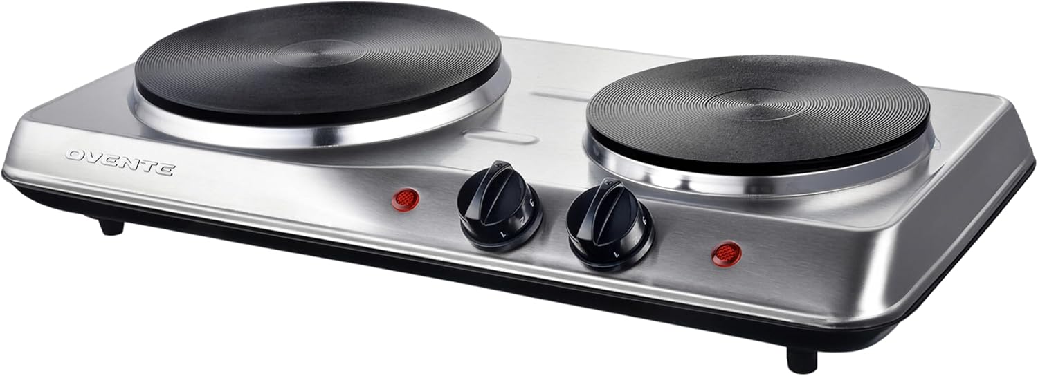 OVENTE BGS102S Electric Countertop Double Burner Cooktop, 1700W, Cast 