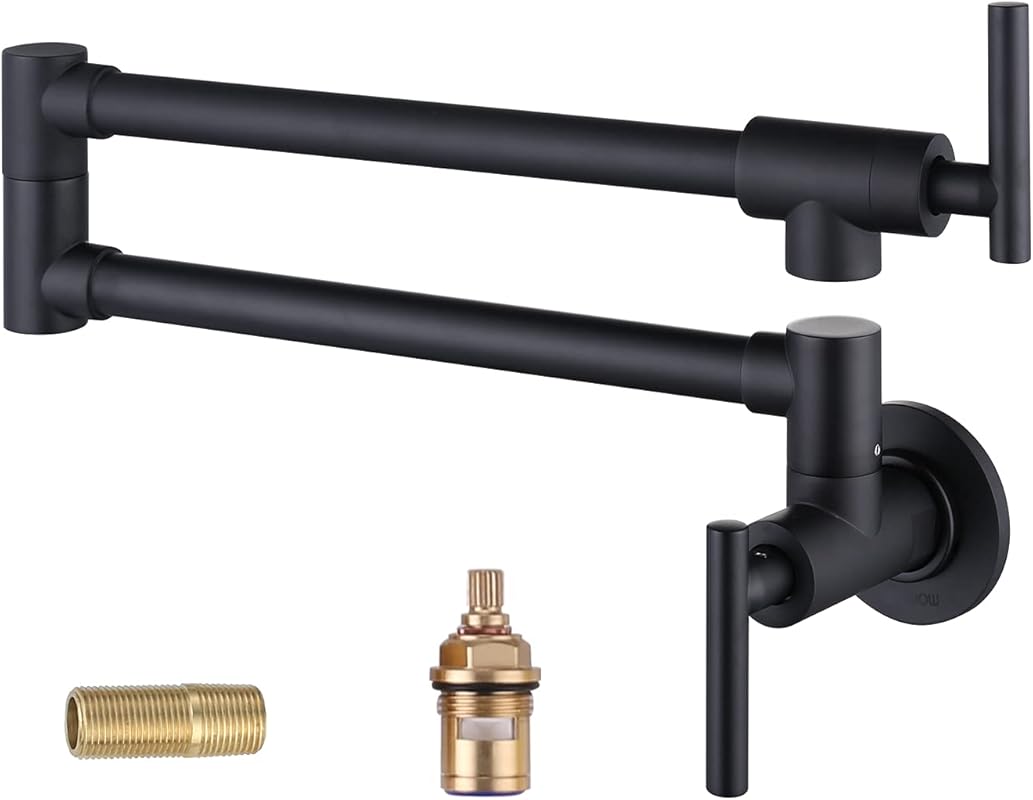 WOWOW Matte Black Pot Filler Faucet, Brass Wall Mount for Kitchen Stov