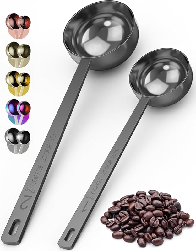 Orblue Premium Black Stainless Steel Coffee Scoop Set, Long Handle 1 T