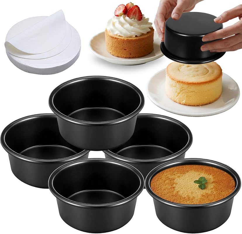 5-Piece 4-Inch Nonstick Round Cake Pan Set, Leakproof Aluminum Mini Ti