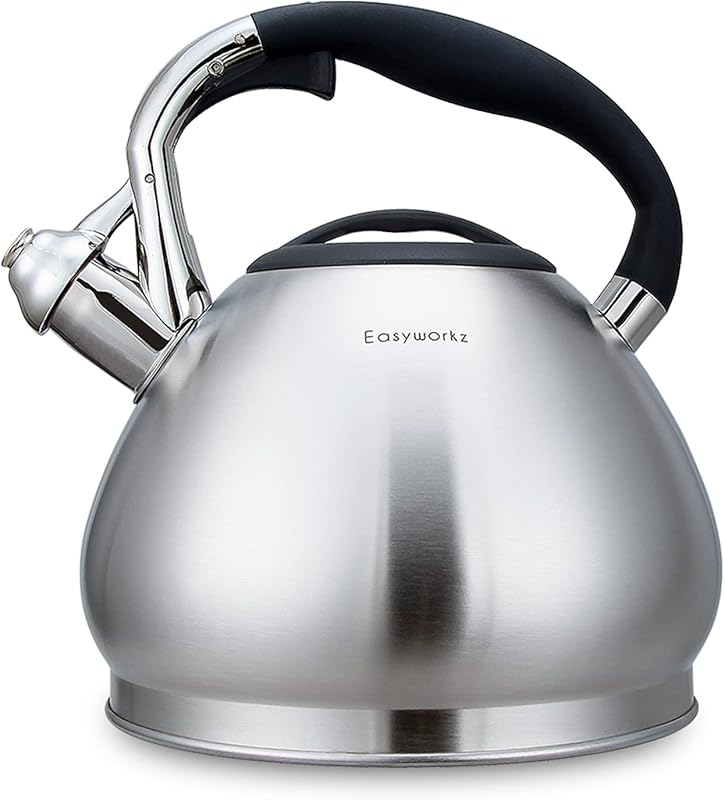 Easyworkz 3.1 Quart Whistling Stovetop Tea Kettle: Food Grade Stainles