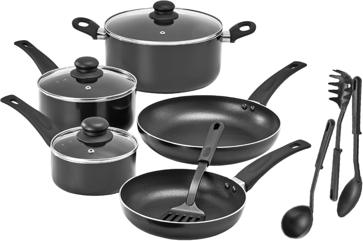 bella 12 Piece Nonstick Cookware Set with Utensils, Scratch Resistant 