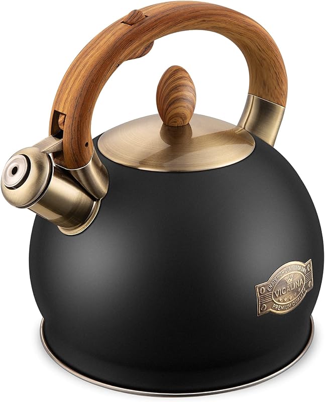 Black Whistling Tea Kettle, 2.64 Quart Food Grade Stainless Steel for