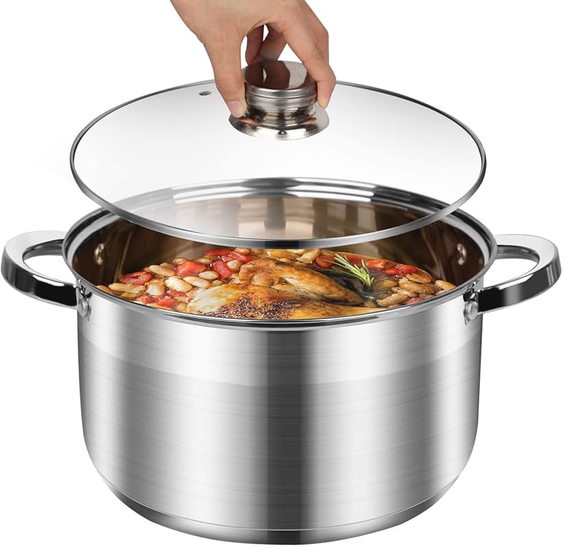 Heavy Duty 10-Quart Stainless Steel Stockpot with Lid, Induction Compa