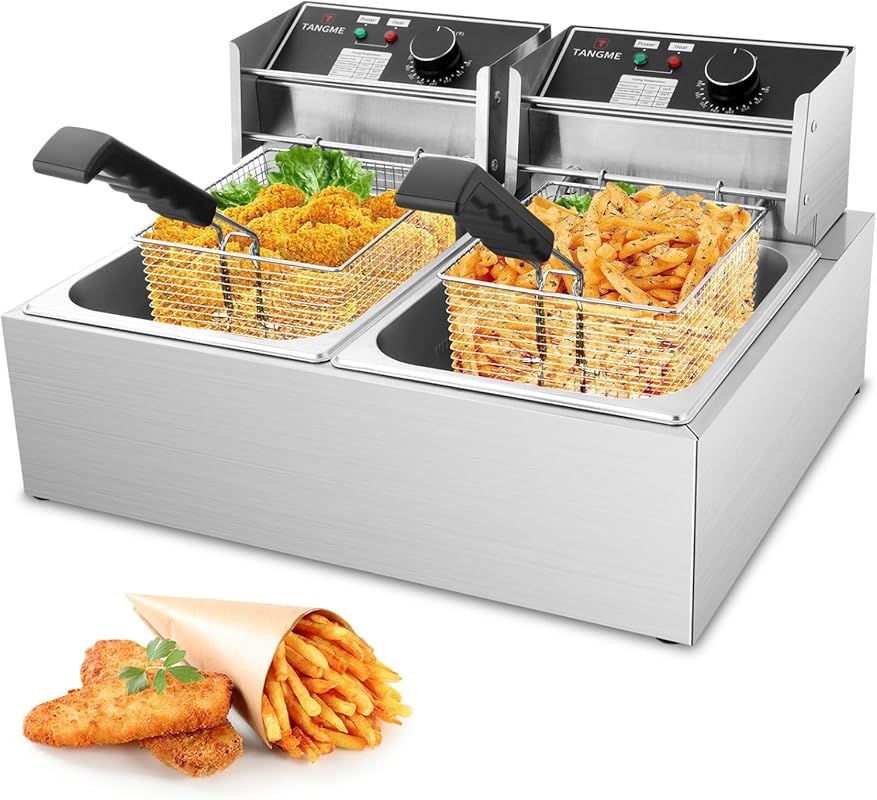 3400W Commercial Electric Countertop Deep Fryer, 20.7Qt Stainless Stee