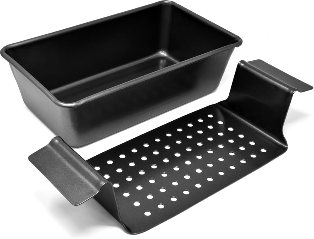 PERLLI 2-Piece Nonstick High-Carbon Steel Meat Loaf Pan with Drip and 